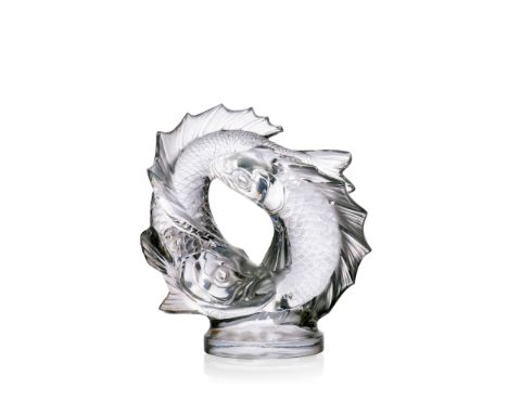 ‡ Marc Lalique (French 1900-1977) DEUX POISSONS GROUP, NO. 1162200 designed 1953 clear and frosted engraved Lalique France(28