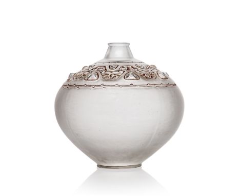 René Lalique (French 1860-1945) SIRÈNES ET CABOCHONS VASE, NO. 899 designed 1914 frosted and sepia stained moulded R. LALIQUE