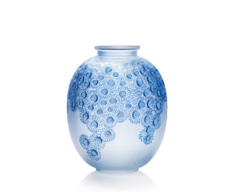 ‡ René Lalique (French 1860-1945) MARGUERITES VASE, NO. 922 designed 1923 clear, frosted and blue stained stencilled R. LALIQ