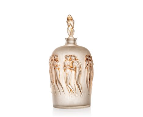 René Lalique (French 1860-1945) DOUZE FIGURINES AVEC BOUCHON FIGURINE, NO. 914 designed 1920 clear, frosted and sepia stained