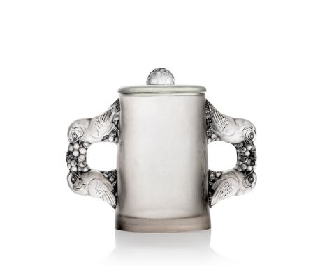 René Lalique (French 1860-1945) SYLVIA VASE AND COVER, NO. 1031 designed 1929 clear, frosted and grey stained wheel-engraved 