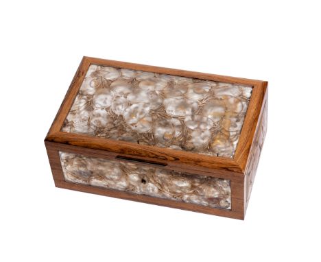 Y René Lalique (French 1860-1945) MONNAIE DU PAPE COFFRET, NO. 350 designed 1914 clear, frosted and sepia stained, foil backe