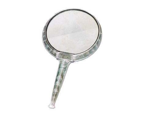 ‡ René Lalique (French 1860-1945) NARCISSE COUCHÉ MIRROR, NO. 675 designed 1912 clear, frosted and blue stained, boxed engrav