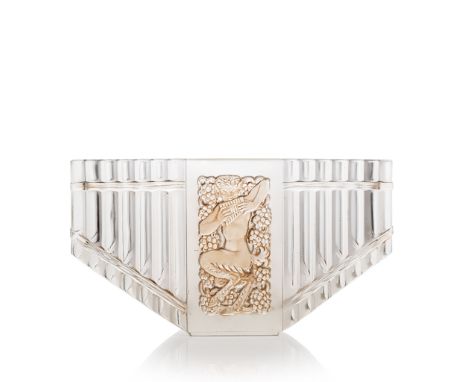 René Lalique (French 1860-1945) PAN VASE, NO. 10-904 designed 1937 clear, frosted and sepia stained stencilled R. LALIQUE FRA