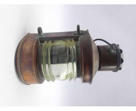 Ship's copper masthead lamp with remains of early electrical fitting H24cm excluding swing handle Condition Report & Further 