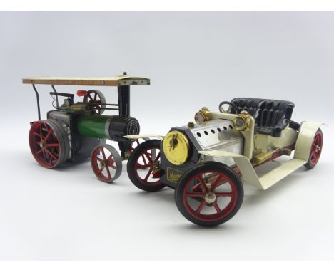 Mamod model SA1 Steam Roadster tin-plate vintage car and Mamod model TE1A steam tractor, both unboxed Condition Report & Furt