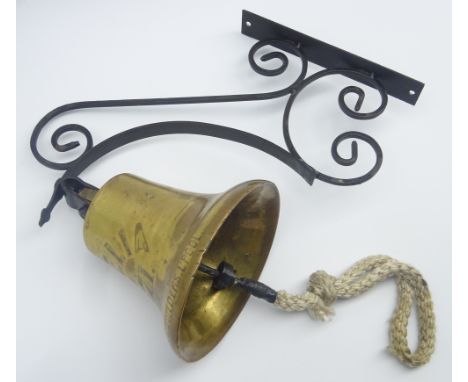 19th century ship's bell inscribed 'Amelia 1871' built by Bowdler, Chaffer & Co Builders Liverpool H16cm with later wrought i