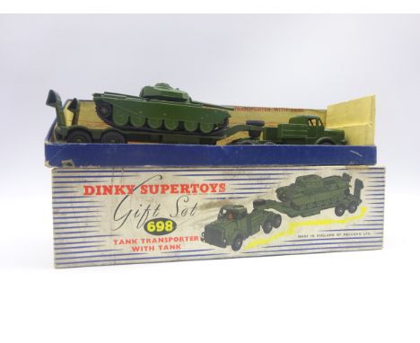 Dinky Supertoys Gift Set Tank Transporter with Tank, No.698 in display box Condition Report & Further Details Click here for 