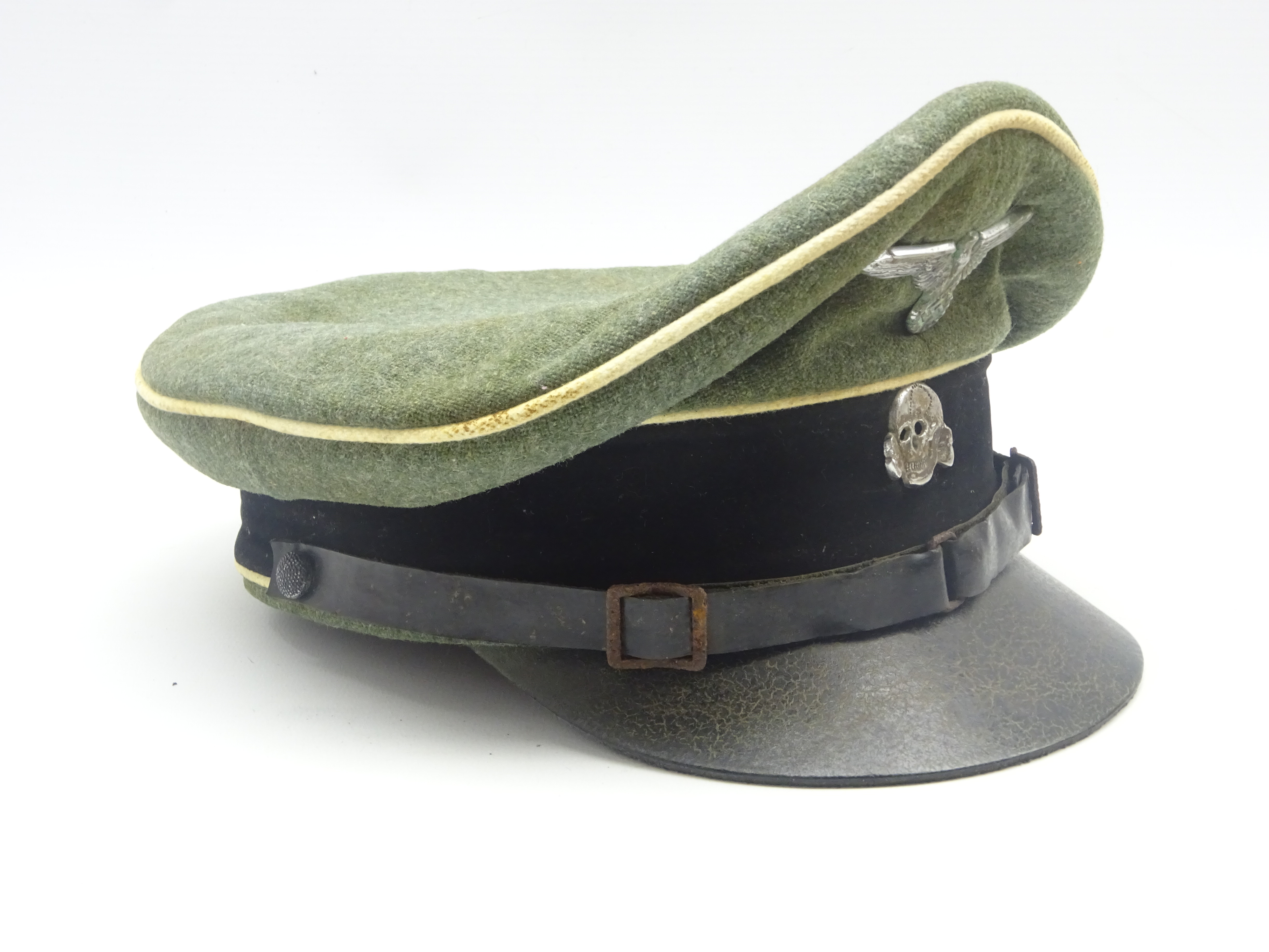 WW2 German Waffen-SS officer’s peaked cap with metal eagle and