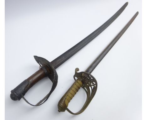 19th century Cavalry Trooper's sword, the 89cm curving steel blade stamped S&R to the ricasso L105cm overall and Victorian In