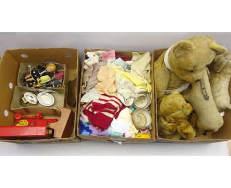 Chiltern plush covered straw-filled dog and horse, two large teddy bears, quantity of small plastic and ceramic dolls, child'