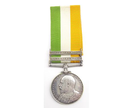 Edward VII King's South Africa medal awarded to 5403 Serjt. J. Wilkinson K.R.R.C. with South Africa 1901 and South Africa 190