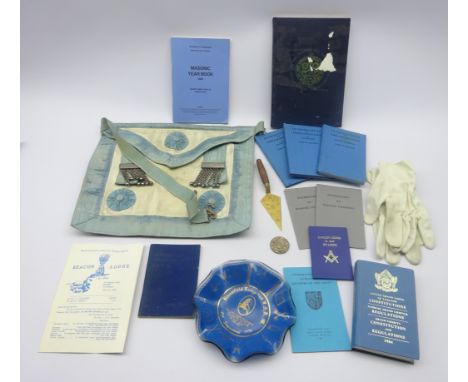 Collection of  Freemason Regalia & ephemera including a Trowel engraved with Masonic symbols,  Bloomfield Lodge, New Jersey g