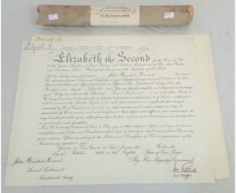 Appointment Certificate "John Kerwood" Commissioned Royal Berkshire Regiment 1958. Appointment Certificate "John Kerwood" Com