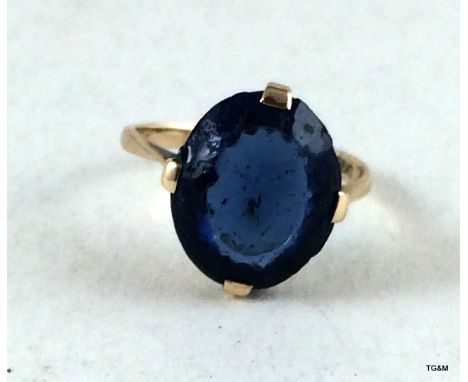 9ct gold ladies blue stone ring size l