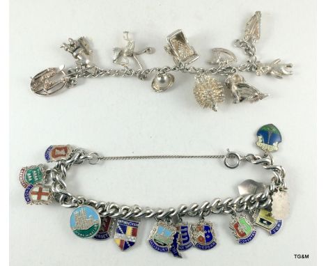 Two silver charm bracelets and charms. 78gms