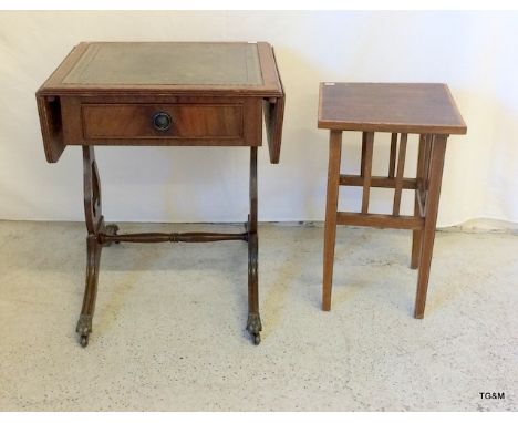 Sofa table with leather top and small Inlaid side table