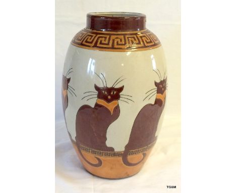 A Longwy style vase depicting cats