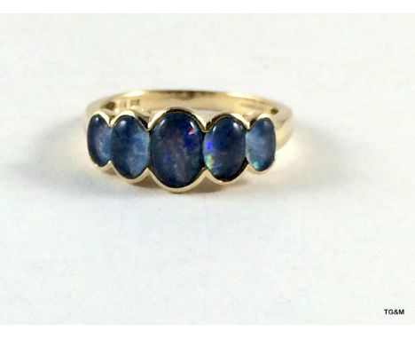 9ct gold ladies split opal ring size o