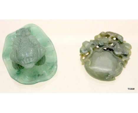 A pair of jade carved items