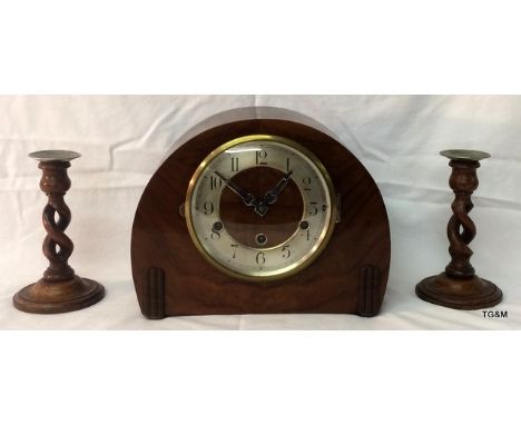 Westminster chime clock and barley twist candle stick