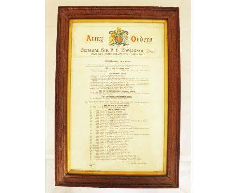 A 5th June 1918 Army Orders by General Sir HS Rawlinson commanding Fourth Army showing Gallantry Medals awarded including the