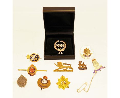 Ten assorted military sweetheart brooches including silver
