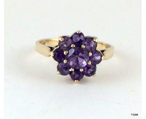 9ct gold ladies amethyst cluster ring size q