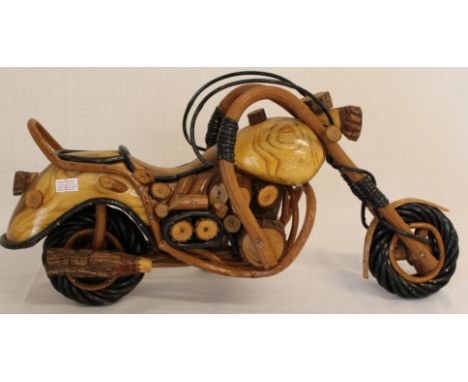 A 1/6 Scale Wooden Model of a Harley Davidson Chopper Motorcycle