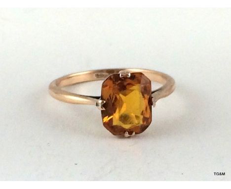 9ct gold ladies amber stone ring size s