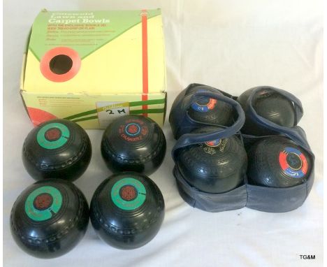 2 x Sets of Carpet Bowls, 4 Weight and 1 Set 2 Weight