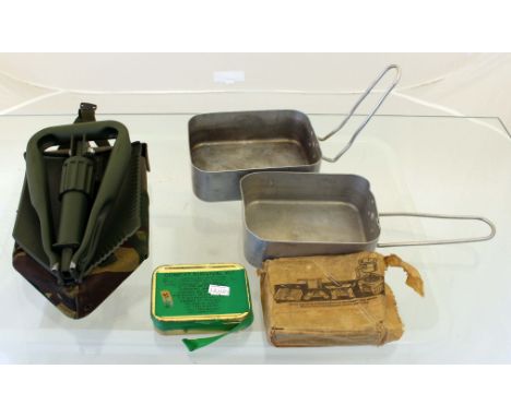 British Army Mess Tins, Survival Tin with Contents and Entrenching Tool