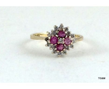 9ct gold ruby and sapphire cluster ring size k