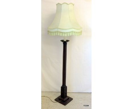 mahogany 4 column standard lamp and shade carved tot he base 170cm tall