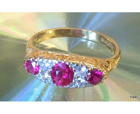 18ct gold ladies antique style ruby and sapphire ring size m