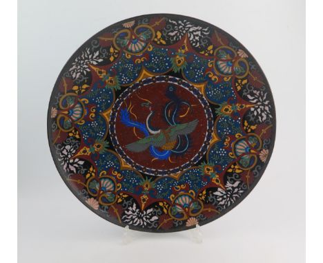 A 19th Century Japanese Enamel Charger decorated with a Hou-ou and with fish scale back, 46cm diam. 