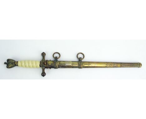 A Third Reich period Kriegsmarine Officer's dagger. with 25cm double edged and fullered blade, the cross guard with fouled an
