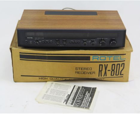 Rotel RX-802 AM/FM Stereo Receiver, teak cased with original box and owner's manual 