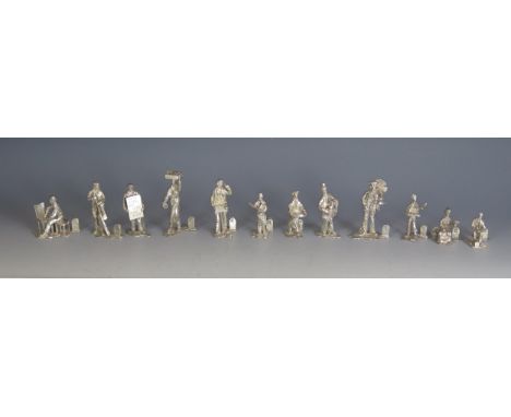 A set of twelve Elizabeth novelty place name holders, maker Thomas Charles Jarvis, London, in the form of Cries of London, in