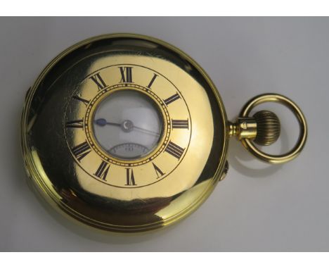 A Dobson &amp; Sons Of Piccadilly 18ct Gold Half Hunter Keyless Pocket Watch (Maker to the Queen), 53mm case with blued Roman