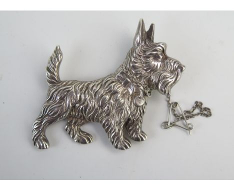 A Silver Scottie Terrier Dog Brooch, 64mm long, London 1948, FEK, 28.8g 