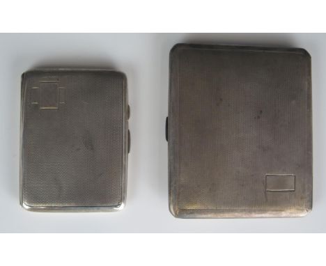 A George VI silver cigarette case, maker D Bros, Birmingham, 1939, of rectangular outline with engine turned decoration, 10cm