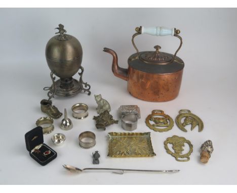 A Silver Plated Egg Coddler with a bird of prey finial and engine turned decoration (33cm), an Exeter silver napkin ring, oth