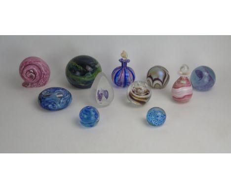 A Collection of Twelve Glass Paperweights and Scent Bottles including Mdina, Gozo and Caithness, etc. 
