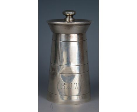 An Elizabeth II silver pepper mill, maker J B Chatterley &amp; Sons Ltd, Birmingham, 1971, in the form of a milk churn, the g