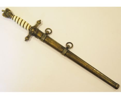 A Third Reich period Kreigsmarine Officers dagger. with 25cm double edged, etched and fullered blade by Bonsmann, Soligen, th