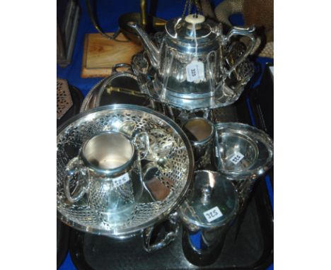 A lot comprising two trays of EP - teapot, hotelware, comports, toast rack, condiments, loose cutlery etc Condition Report: A