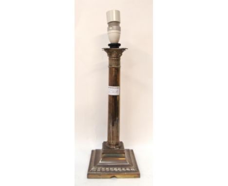 An Elkington and Co silver Corinthian column candlesticks, converted to a table lamp, Sheffield 1912 Condition Report: Availa