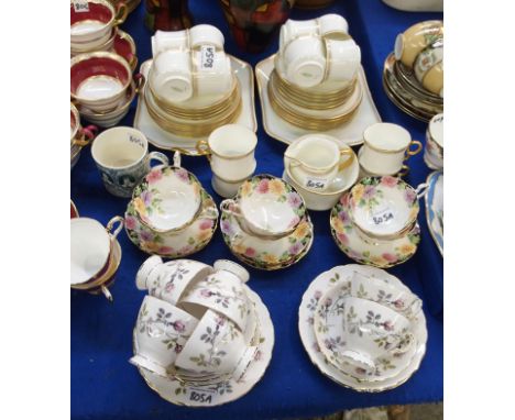 Six Paragon 'Mums' cups and saucers, six Tuscan Dawn Rose trios and a Cauldon coffee set and a George V coronation mug Condit