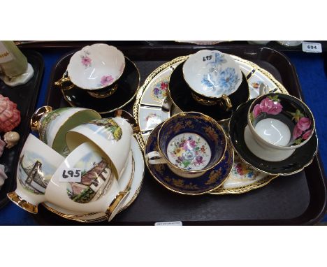 Four cabinet cups and saucers, Clare porcelain, Scotland themed trios and a Paragon plate Condition Report: Available upon re